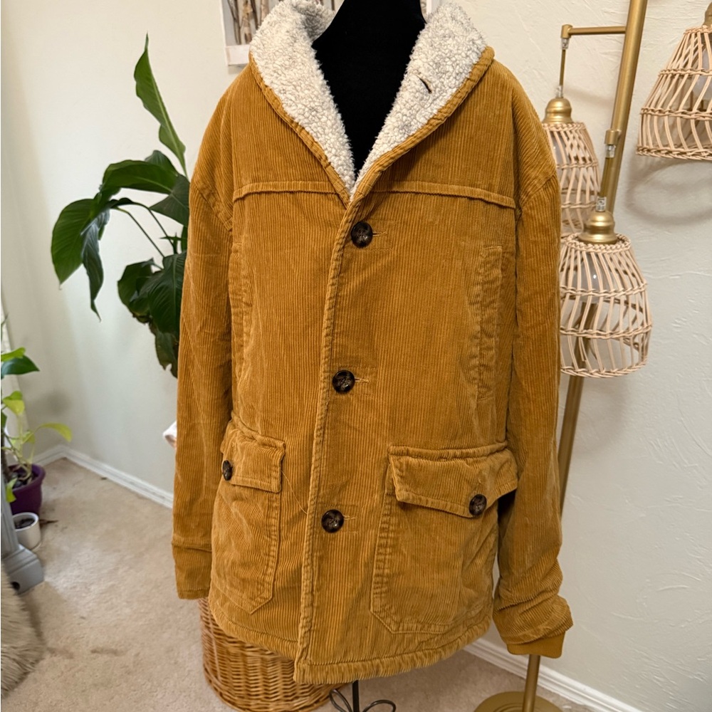 Iron and Resin Men's Tan Corduroy Jacket with Sherpa Lining